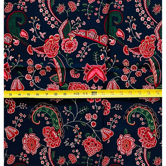 African Print Fabric/ Ankara - Navy, Red, Green 'Heirloom Night' Design