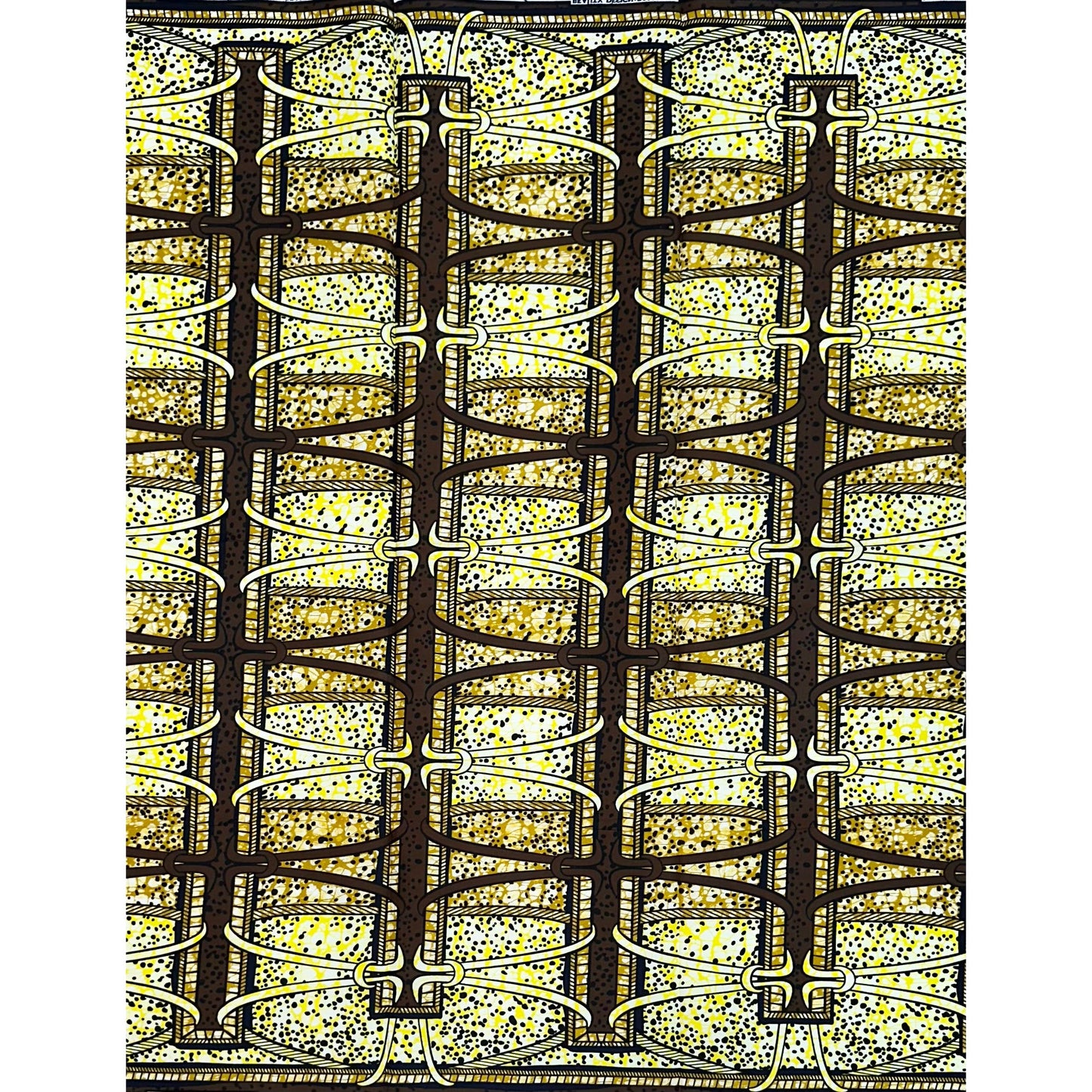 African Print Fabric/ Ankara - Brown, Yellow ‘Koko Trellis' Design, YARD
