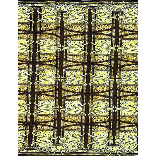 African Print Fabric/ Ankara - Brown, Yellow ‘Koko Trellis' Design, YARD