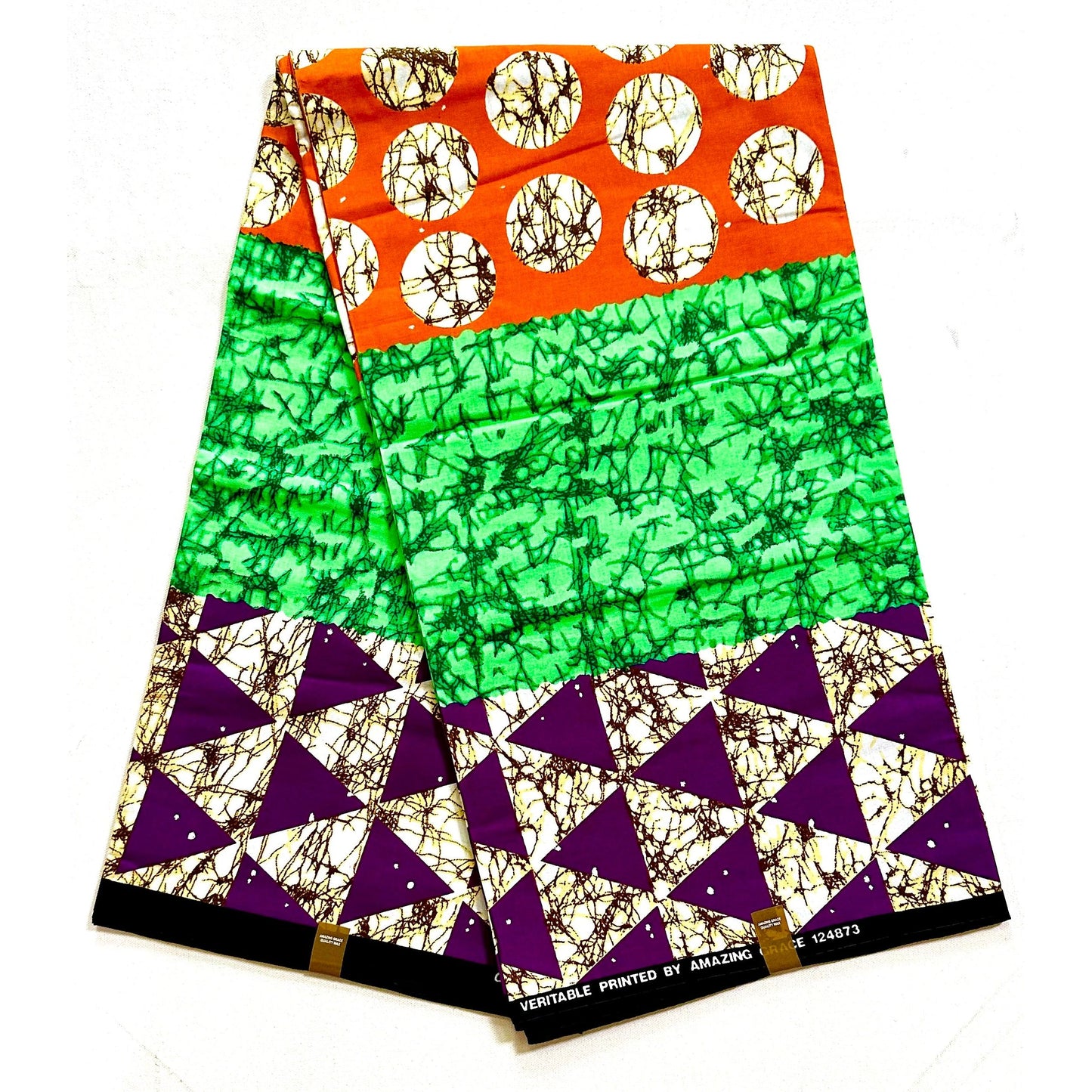 African Print Fabric/Ankara - Orange, Green, Brown, Purple ‘Buchi Bam' Design, YARD or WHOLESALE