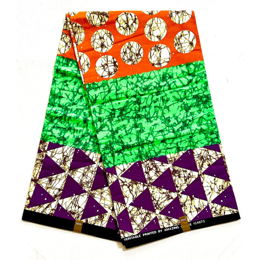 African Print Fabric/Ankara - Orange, Green, Brown, Purple ‘Buchi Bam' Design, YARD or WHOLESALE