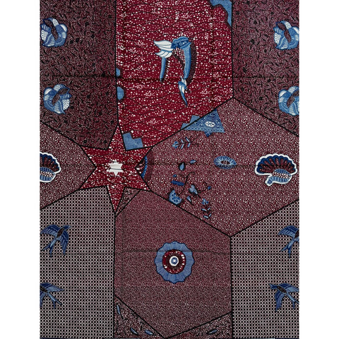 African Print Fabric/ Ankara - Brown, Blue 'Kaleidoscope,' YARD