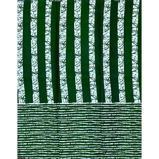 African Print Fabric/ Ankara - Green, White 'Iroko Lineage ' Design, YARD or WHOLESALE