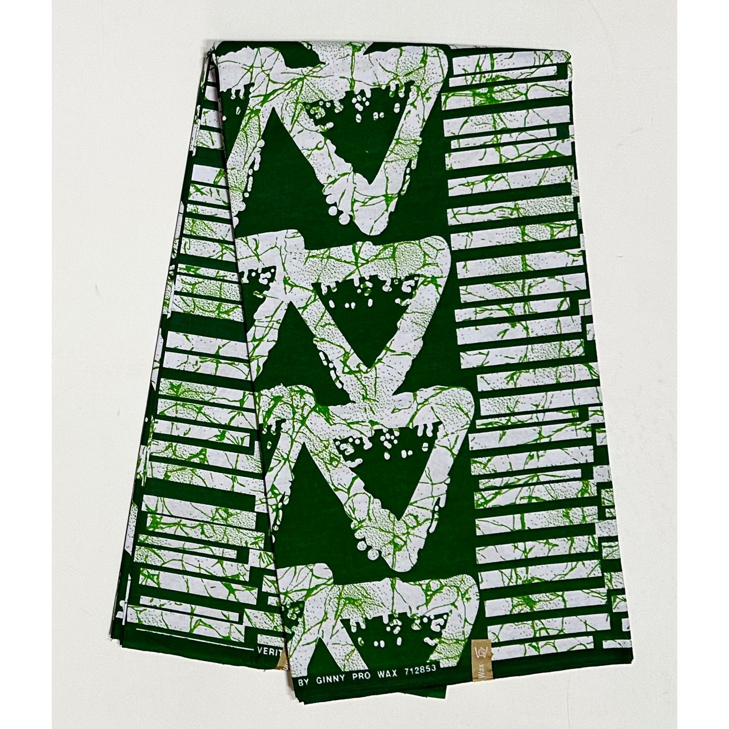 African Print Fabric/ Ankara - Green, White 'Eko Tab ' Design, YARD or WHOLESALE