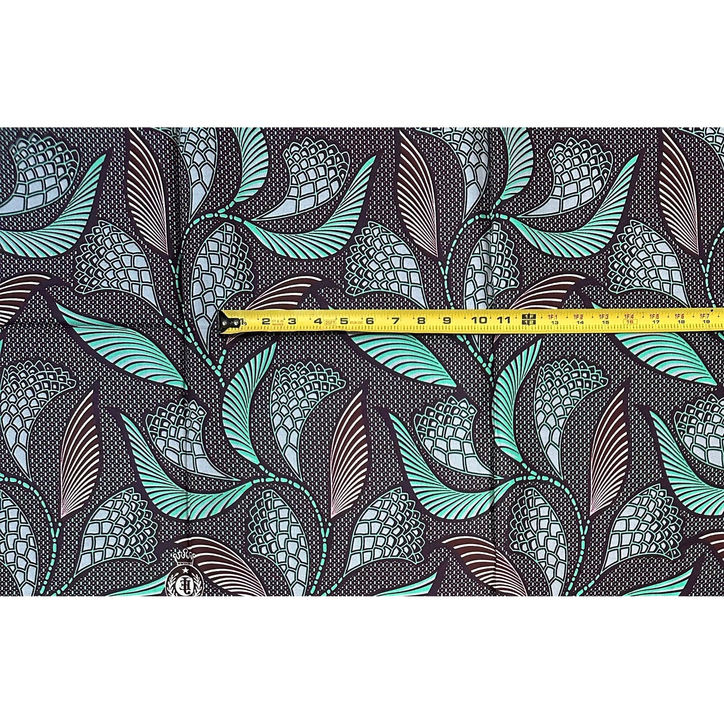 African Print Fabric/ Ankara - Turquoise, Brown, Gray 'Nile Breeze', 1 YARD