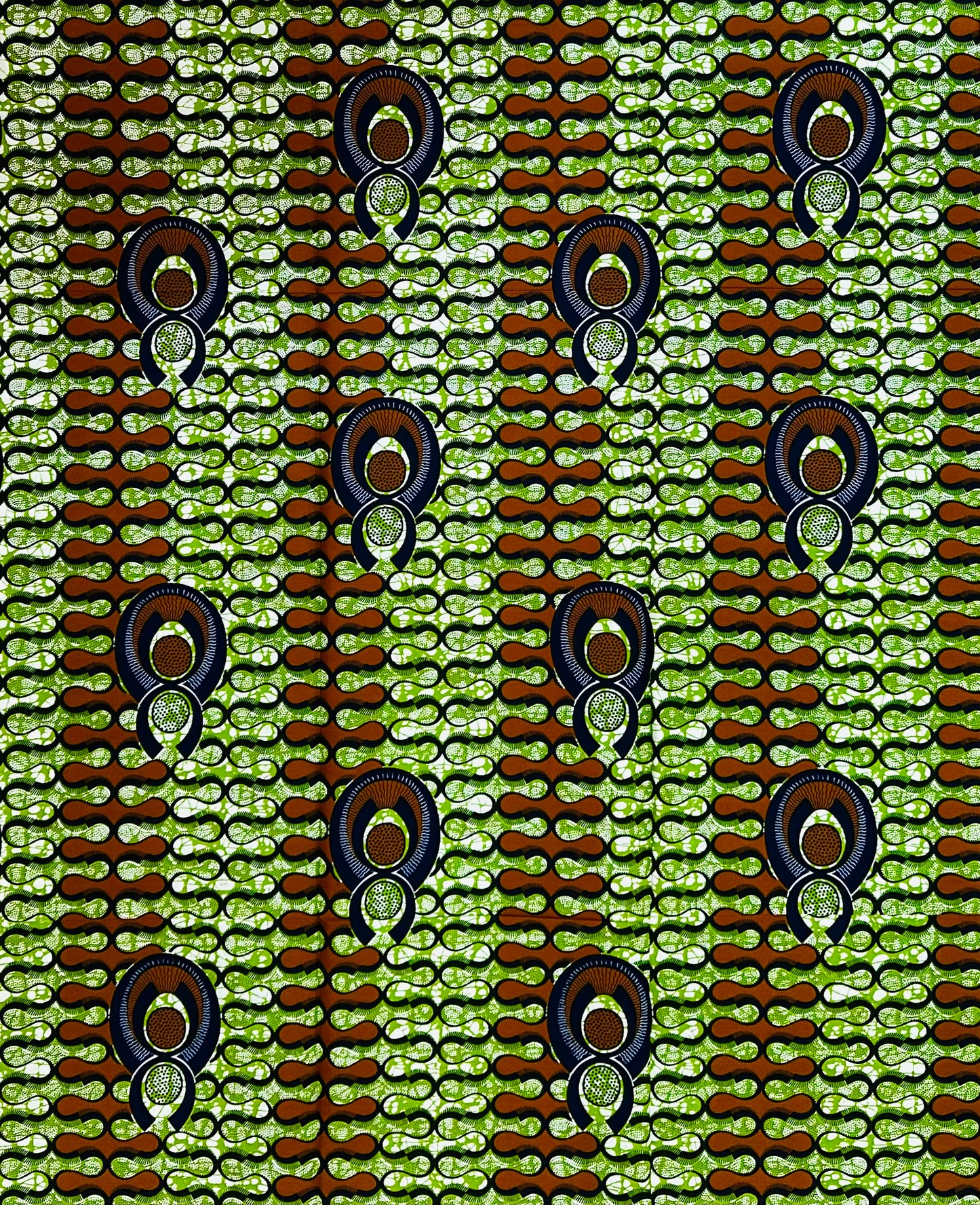 African Print Fabric/ Ankara - Green, Brown 'Crown Seed' Design