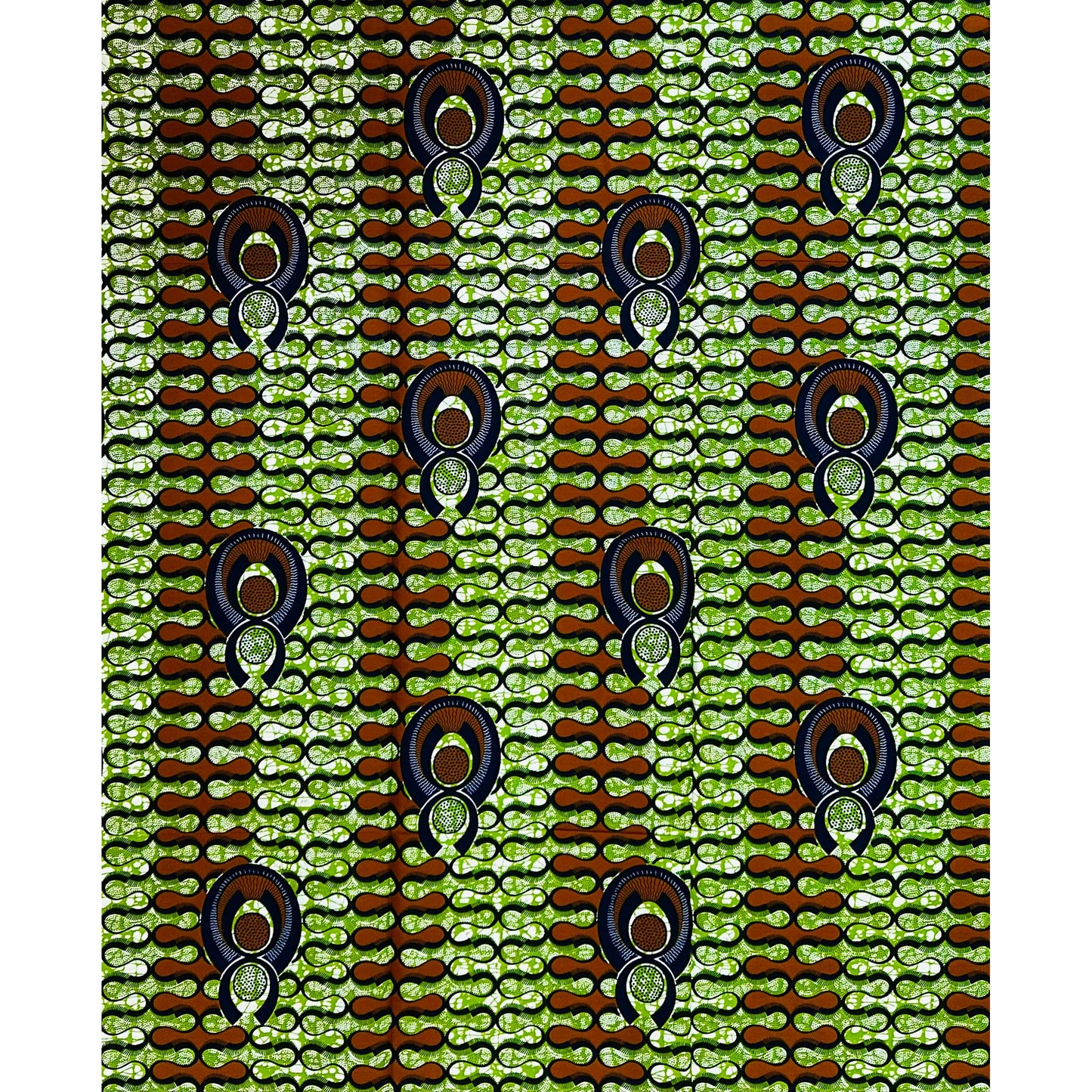 African Print Fabric/ Ankara - Green, Brown 'Crown Seed' Design