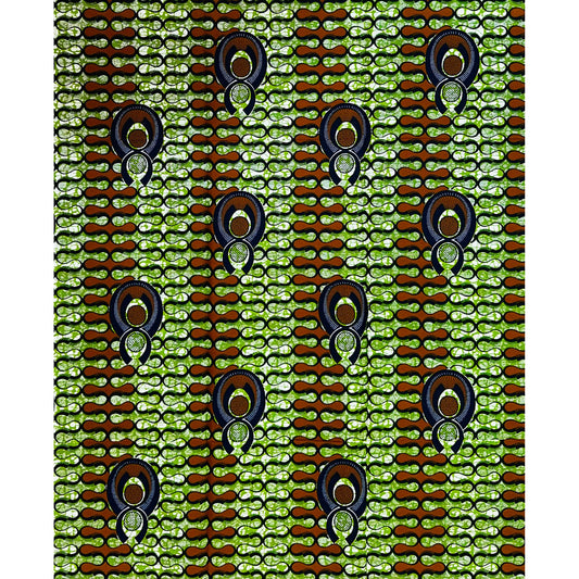 African Print Fabric/ Ankara - Green, Brown 'Crown Seed' Design