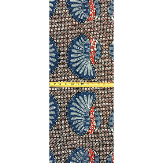 African Print Fabric/ Ankara - Blue, Brown "Chief", 1 YARD