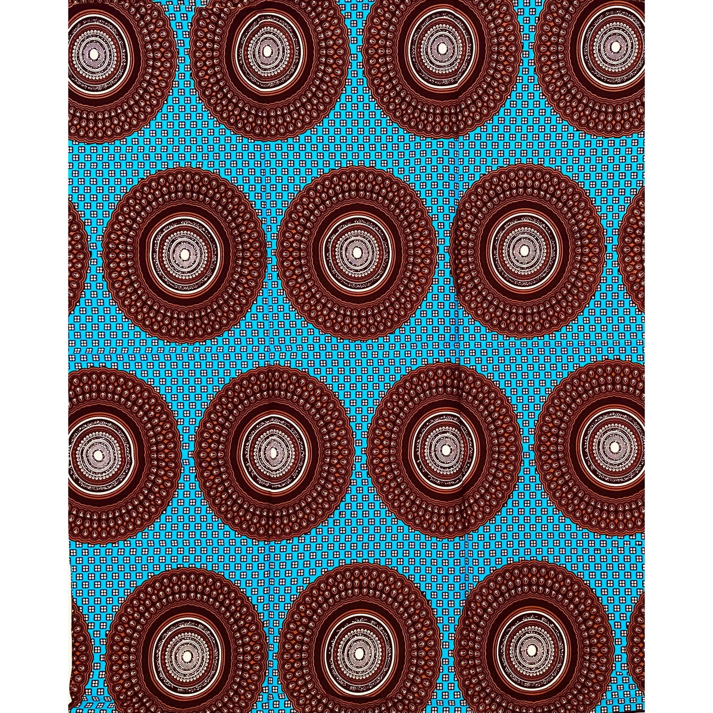 African Print Fabric/ Ankara - Brown, Blue 'Afia Lagosian,' YARD