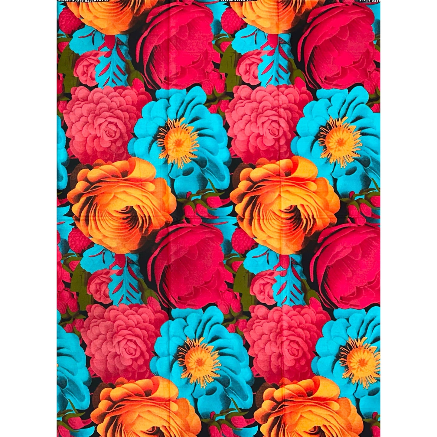 African Print Fabric/Ankara - Blue, Red-Pink, Orange, Green 'Blossom Republic', YARD or WHOLESALE