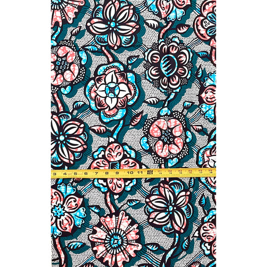 African Print Fabric/ Ankara - Green, Blue, Pink ‘The Matriach’s Seat' Design, YARD