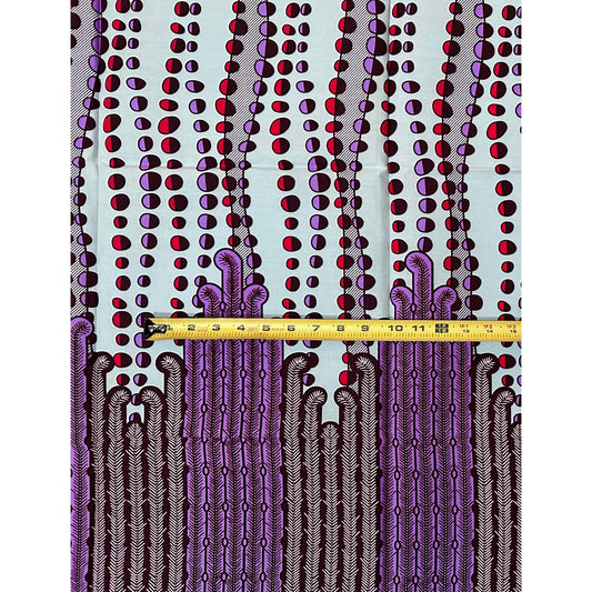 African Print Fabric/ Ankara - Gray, Red, Purple, Brown 'Rain of Elegba,’ 1 YARD