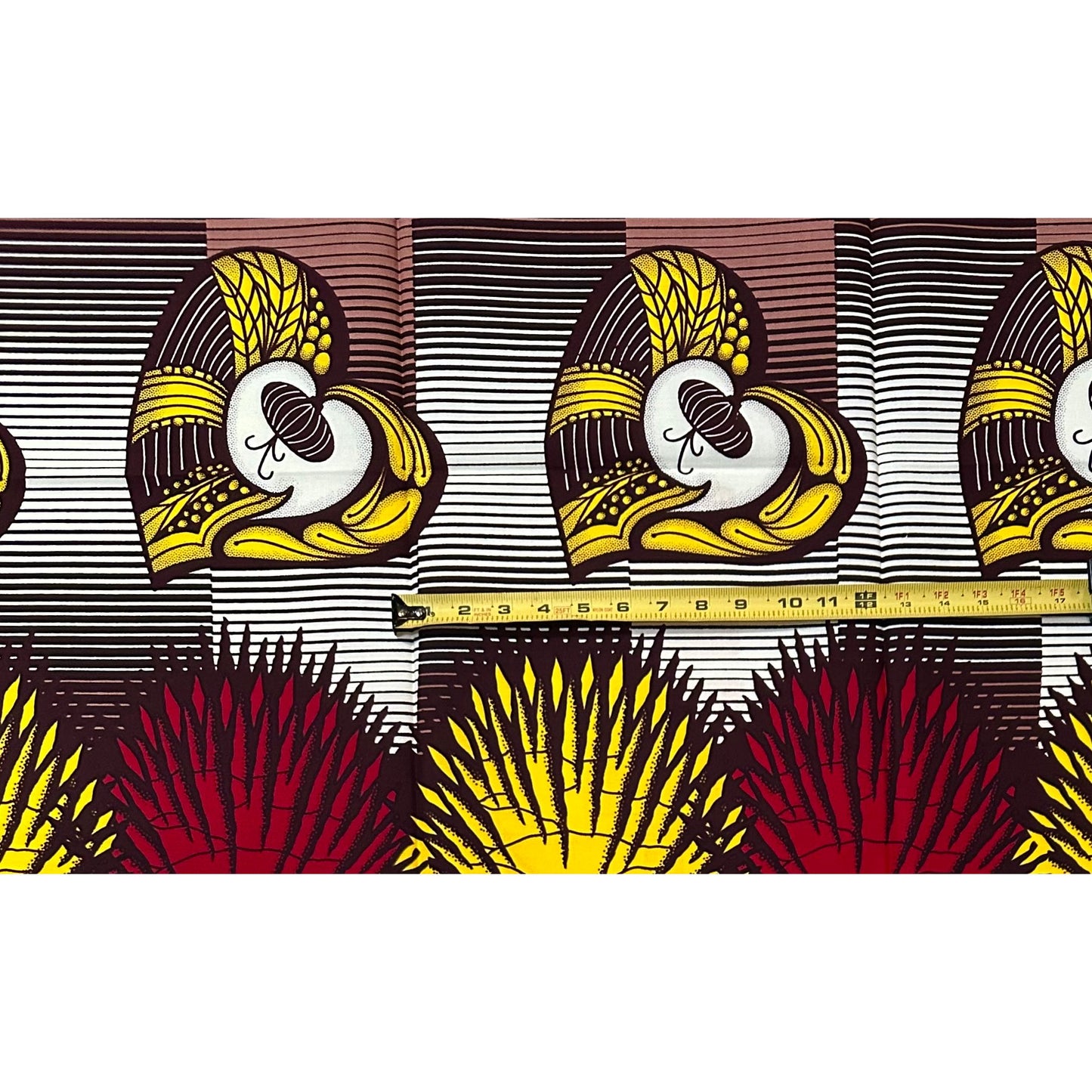 African Print Fabric/Ankara - Brown, Yellow, Red, Beige 'Hearts Unlocked' Design, 1 YARD