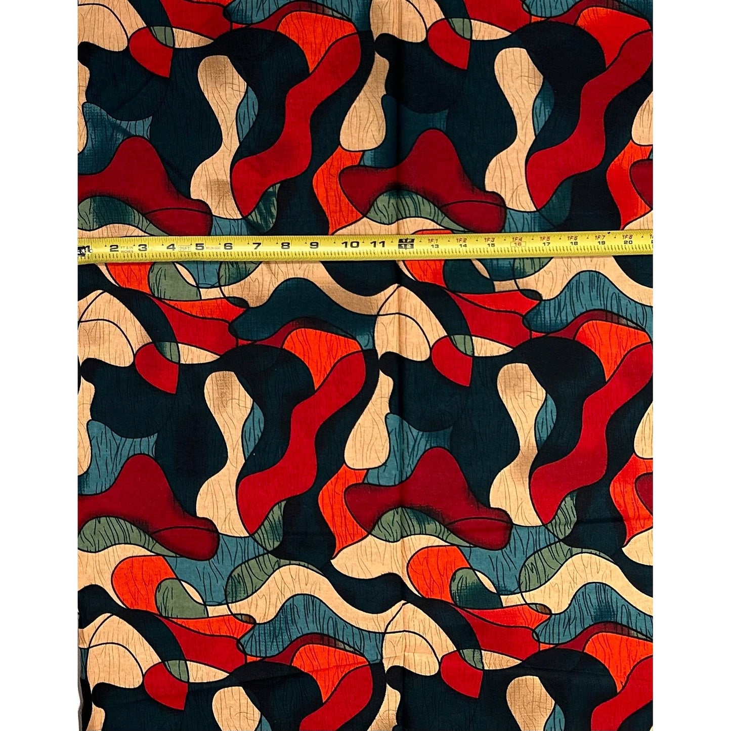 African Print Fabric/ Ankara - Red, Orange, Beige, Shades of Grey 'Camou-Léka' Design, YARD or WHOLESALE
