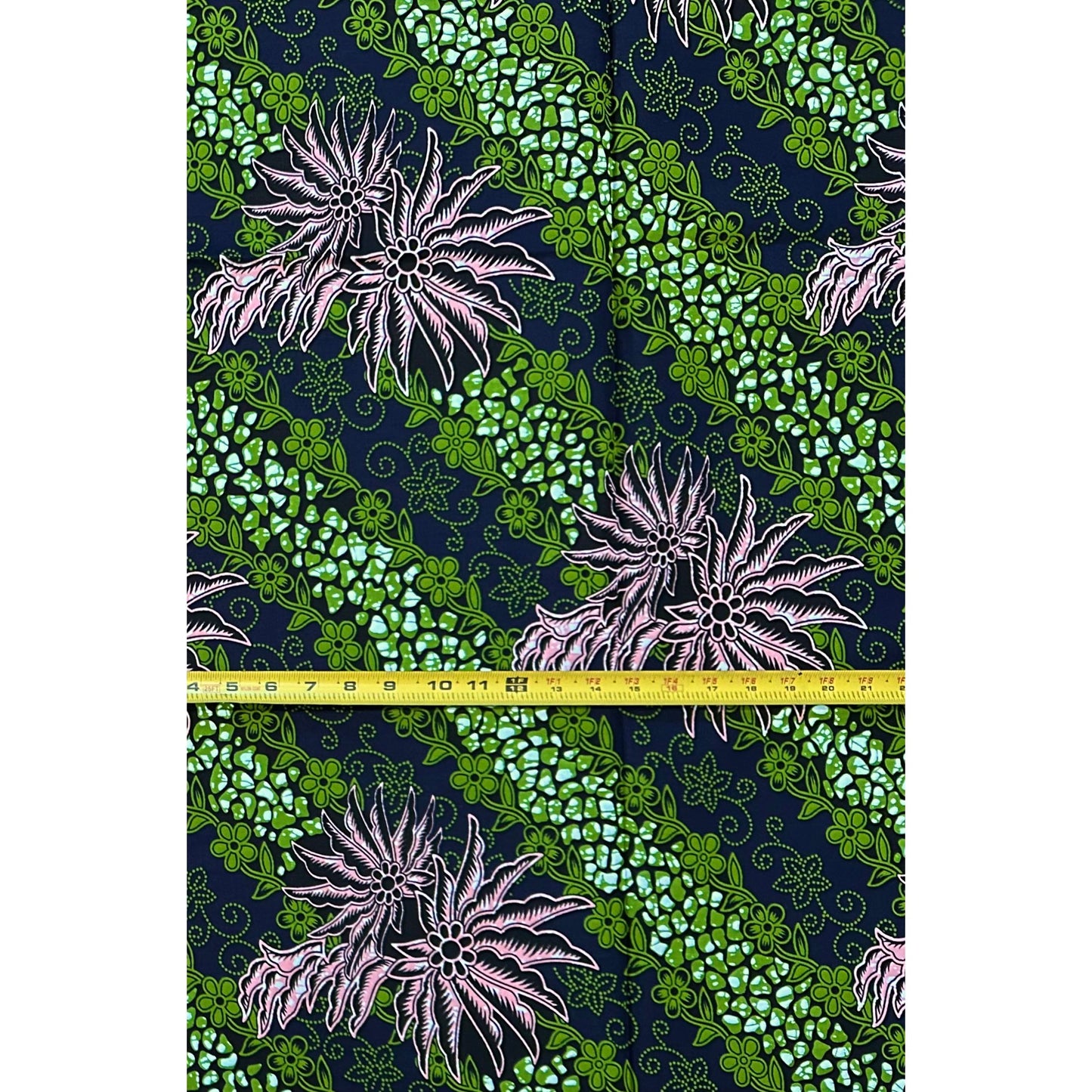 African Print Fabric/ Ankara - Green, Pink, Navy 'Night Bloom Society' Design