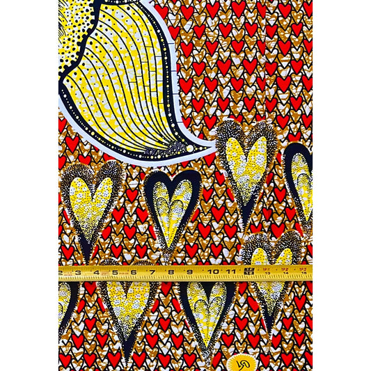 African Print Fabric/ Ankara - Pink, Brown, Yellow, Black ‘Ina Ọkàn' Design, 1 YARD