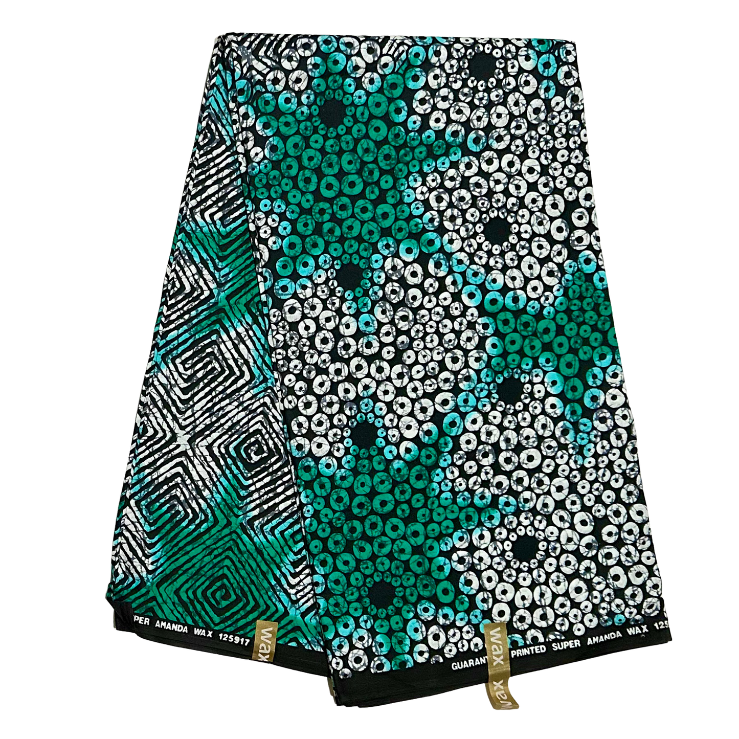African Print Fabric/ Ankara - Green, Black, White 'Eye Dey Your Side' Design, YARD or WHOLESALE