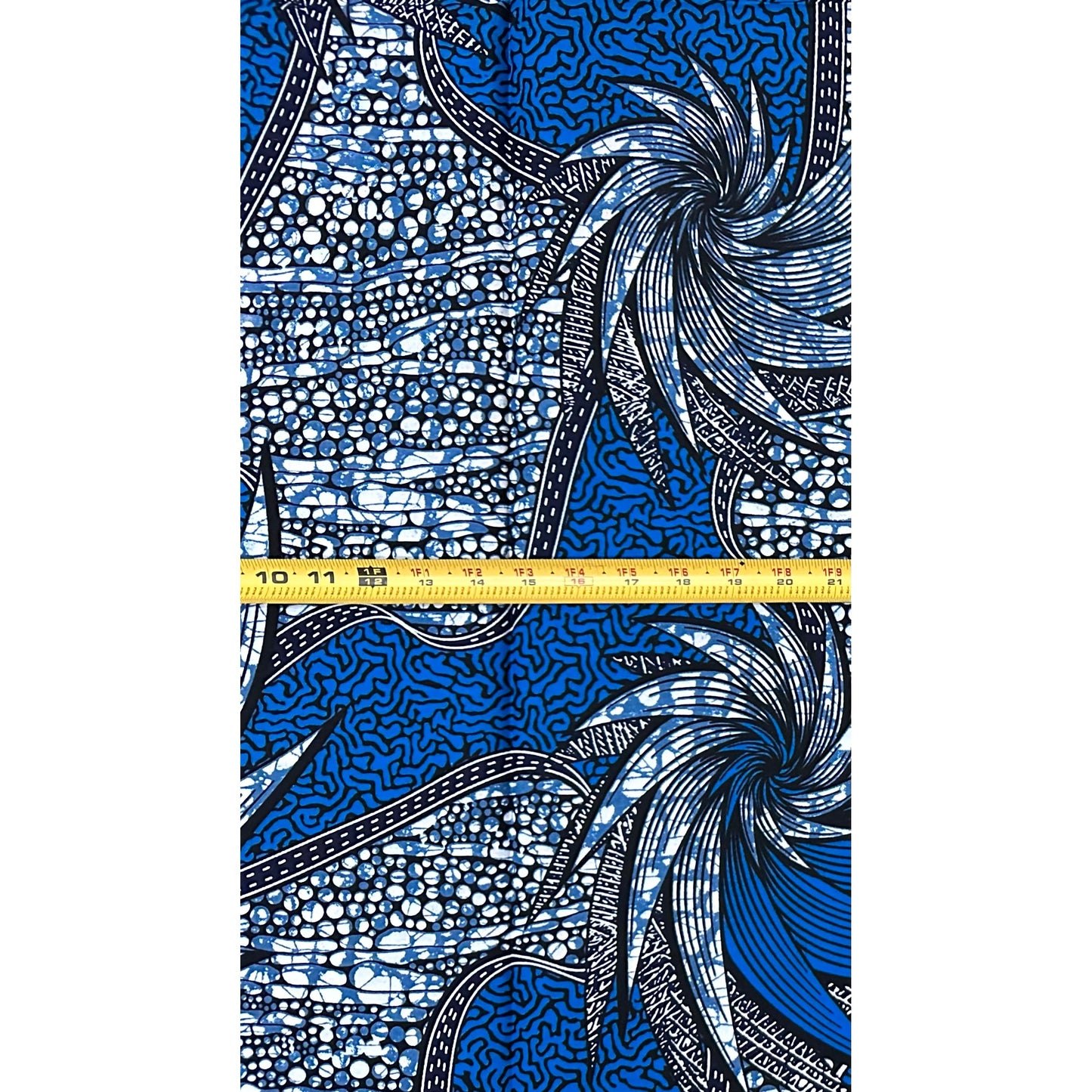 African Print Fabric/ Ankara - Blue, Black ‘Medina Fête' Design, 1 YARD