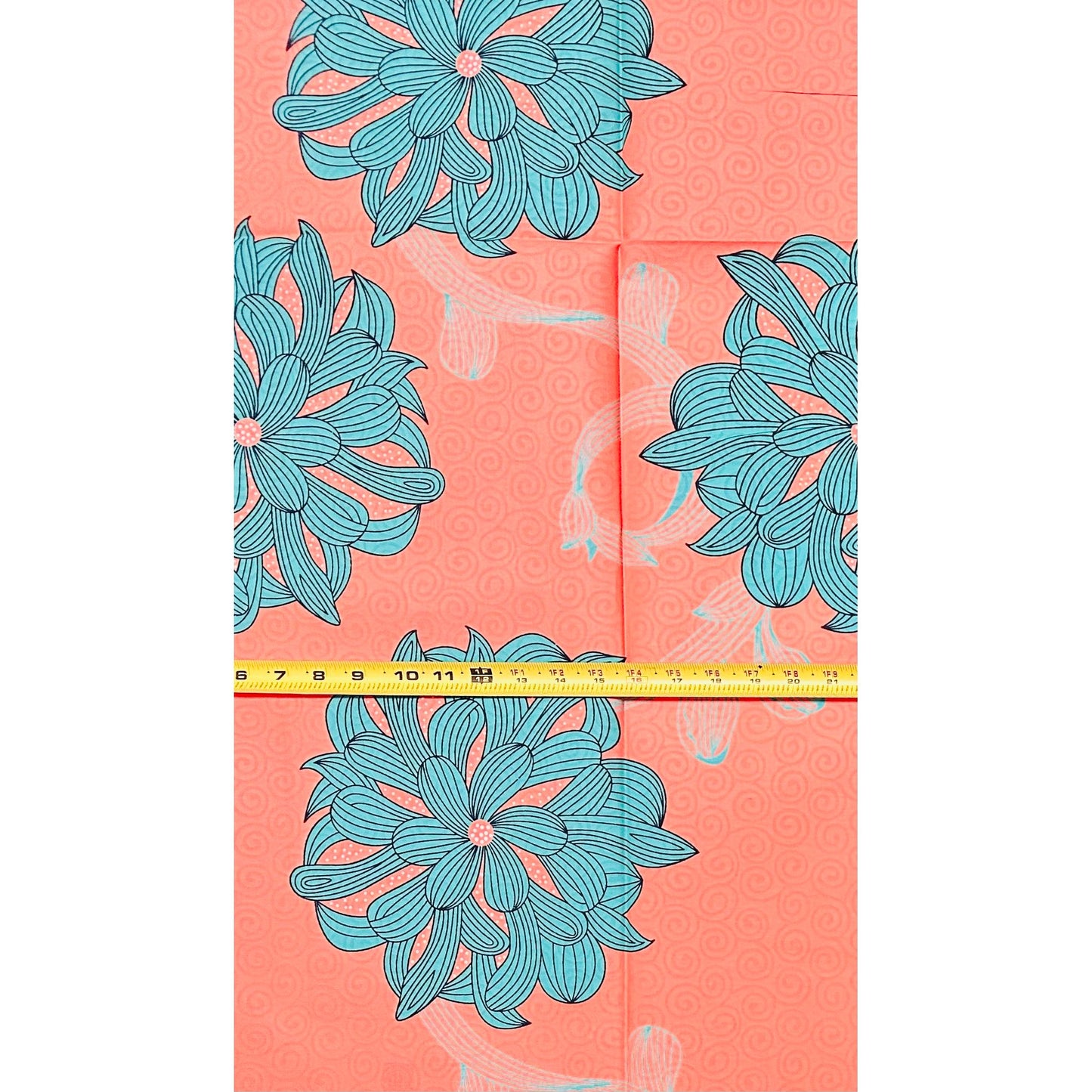 African Print Fabric/ Ankara - Coral, Turquoise 'The Sweetest Thing', 1 YARD