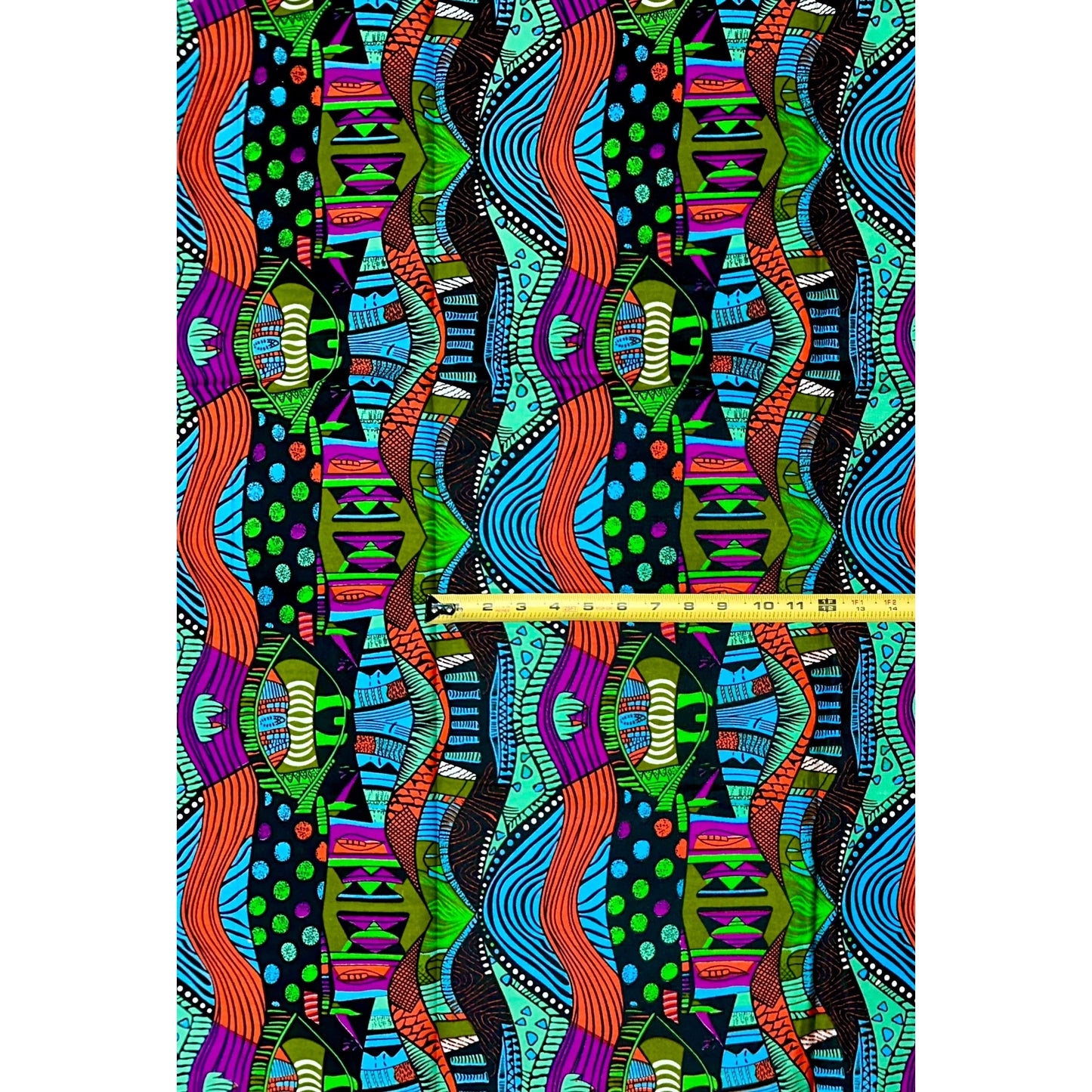 African Print Fabric/ Ankara - Blue, Green, Orange, Purple 'Shakara Lines' Design, YARD or WHOLESALE