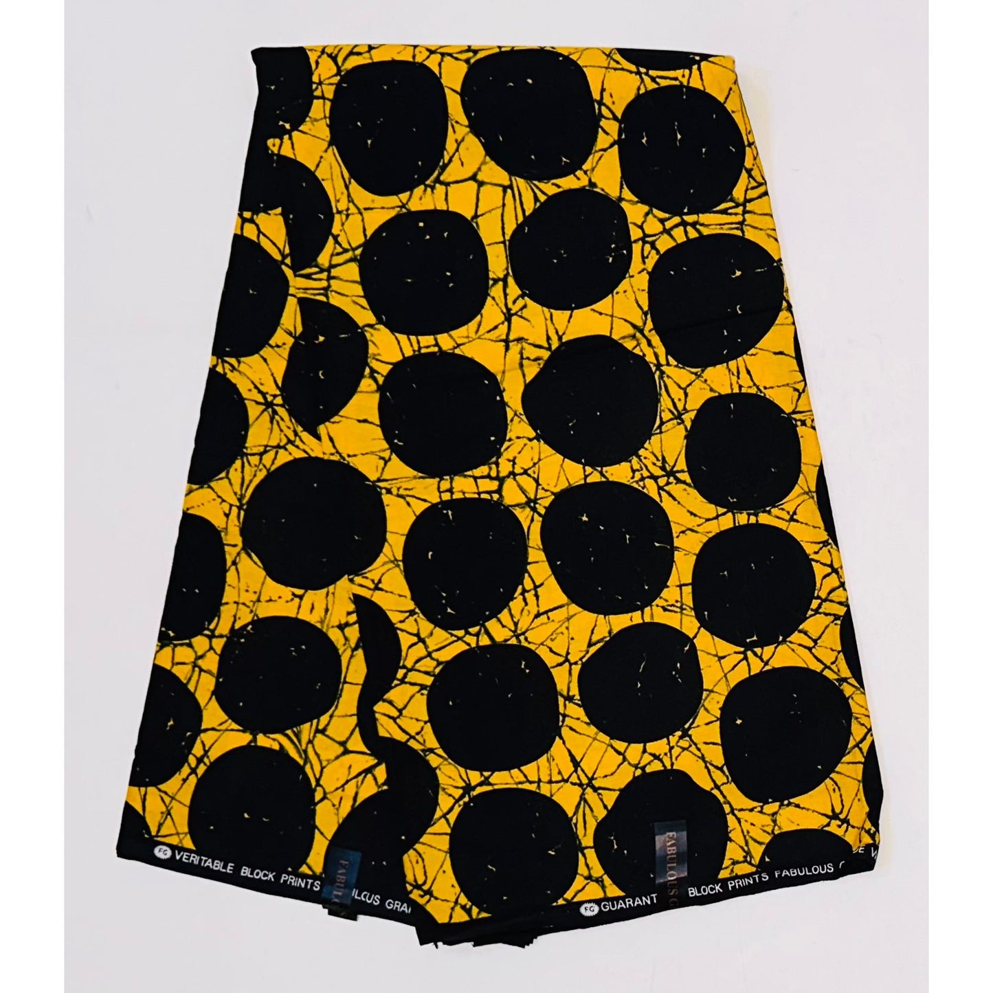 African Print Fabric/ Ankara - Yellow, Black 'Oro of the Sun' Design, YARD or WHOLESALE