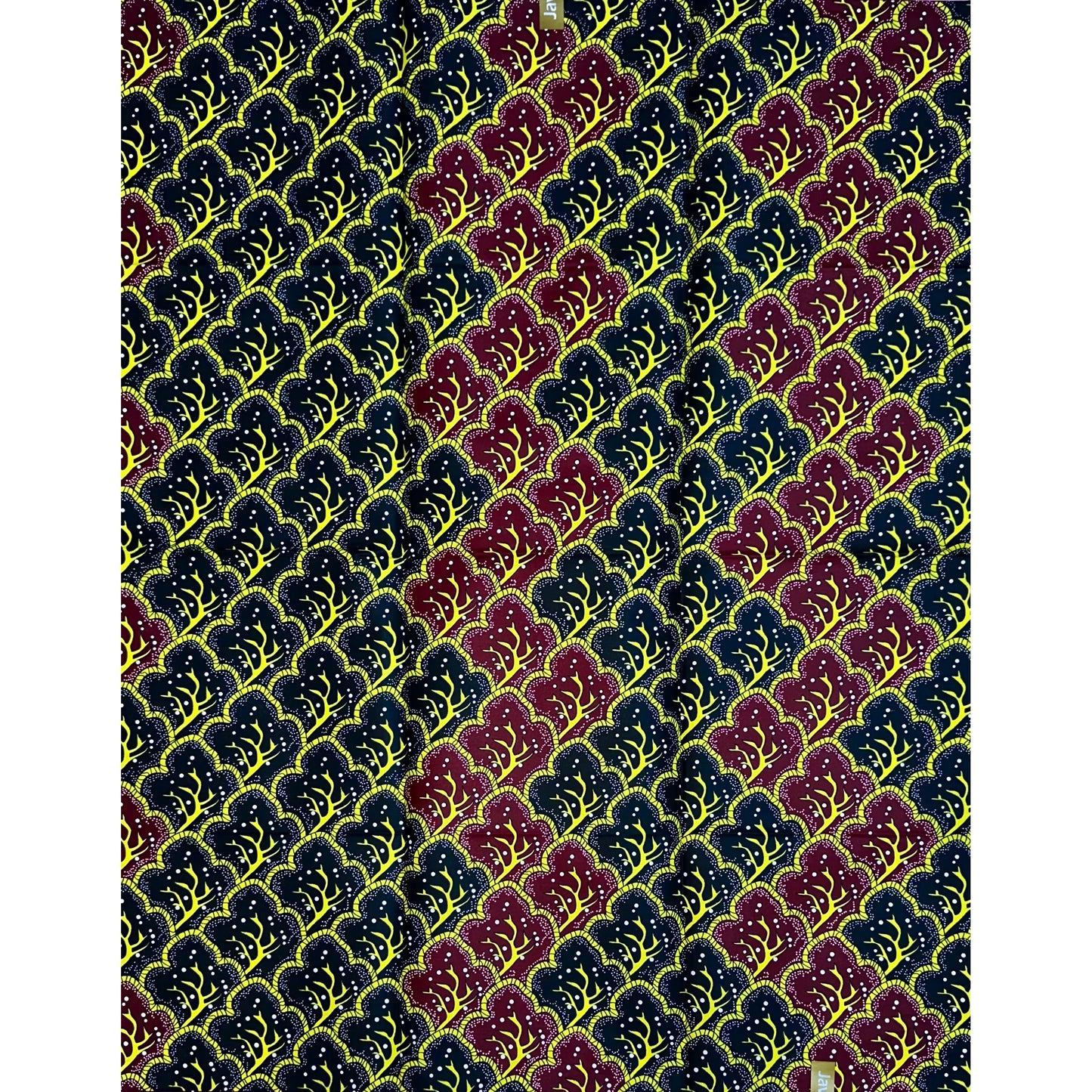 African Print Fabric/ Ankara - Black, Dark Red, Yellow ‘Crown Tides', 1 Yard