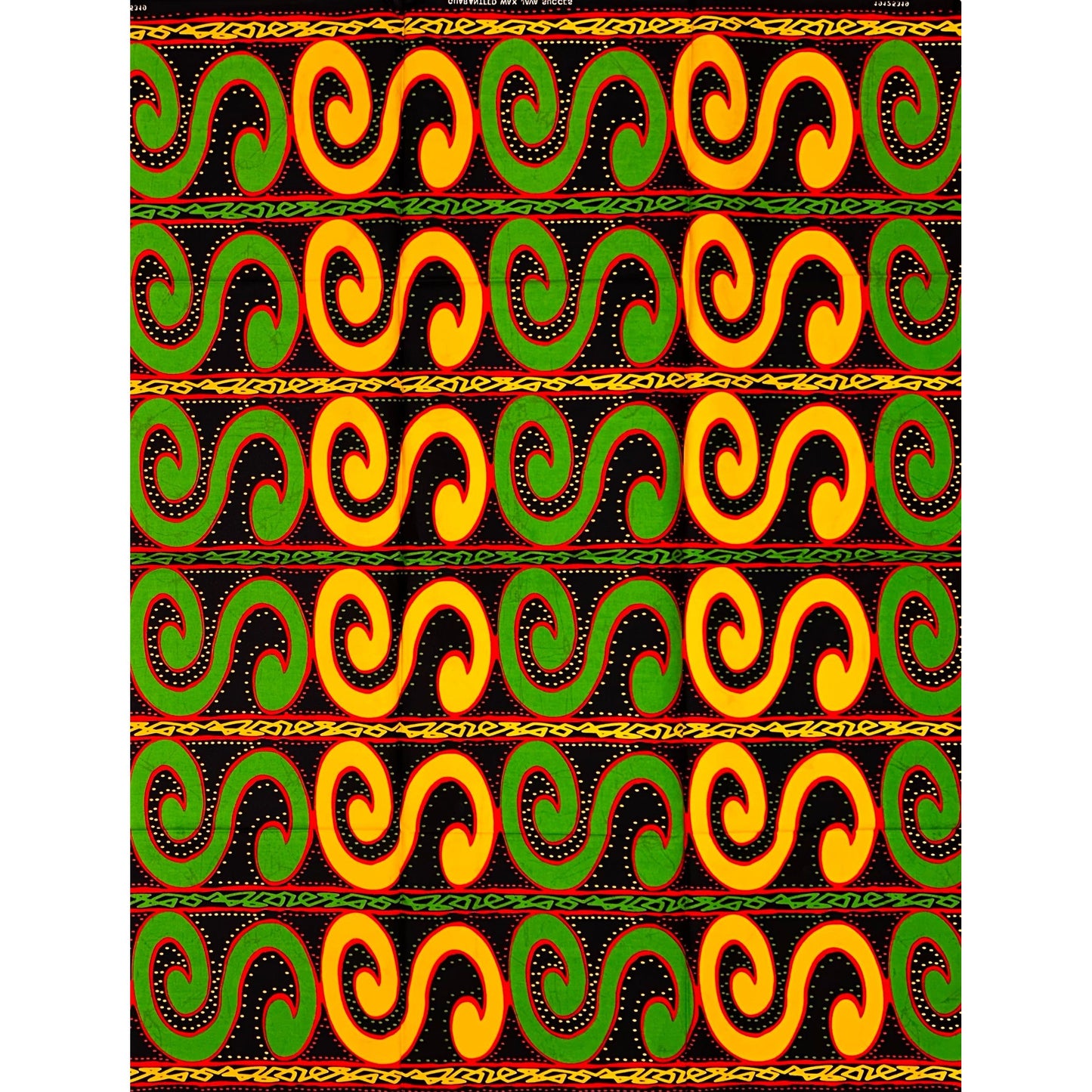 African Print Fabric/ Ankara - Green, Yellow, Red, Black 'Groove Line' Design, 1 Yard