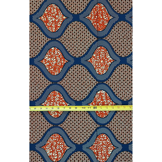African Print Fabric/ Ankara - Brown, Blue 'Flow With Structure', 1 YARD