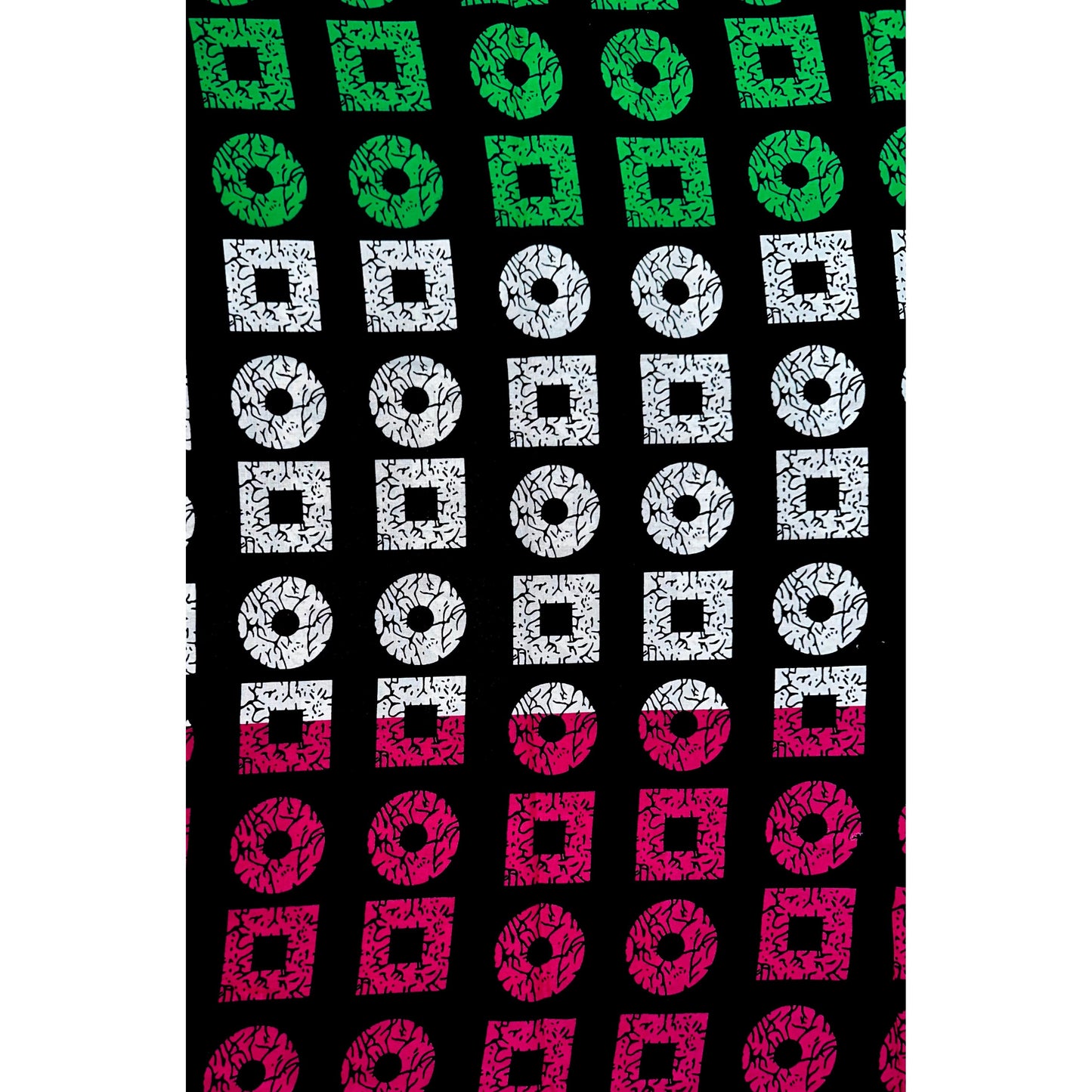 African Print Fabric/ Ankara - Magenta, Green, Black, White 'Shape Don Show' Design, YARD or WHOLESALE
