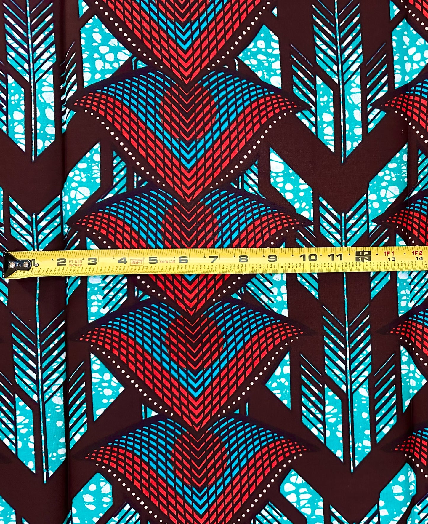 African Print Fabric/ Ankara - Teal, Dark Orange 'Kiongozi Direct' Design, YARD or WHOLESALE