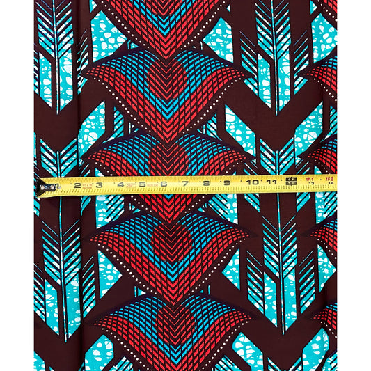 African Print Fabric/ Ankara - Teal, Dark Orange 'Kiongozi Direct' Design, YARD or WHOLESALE