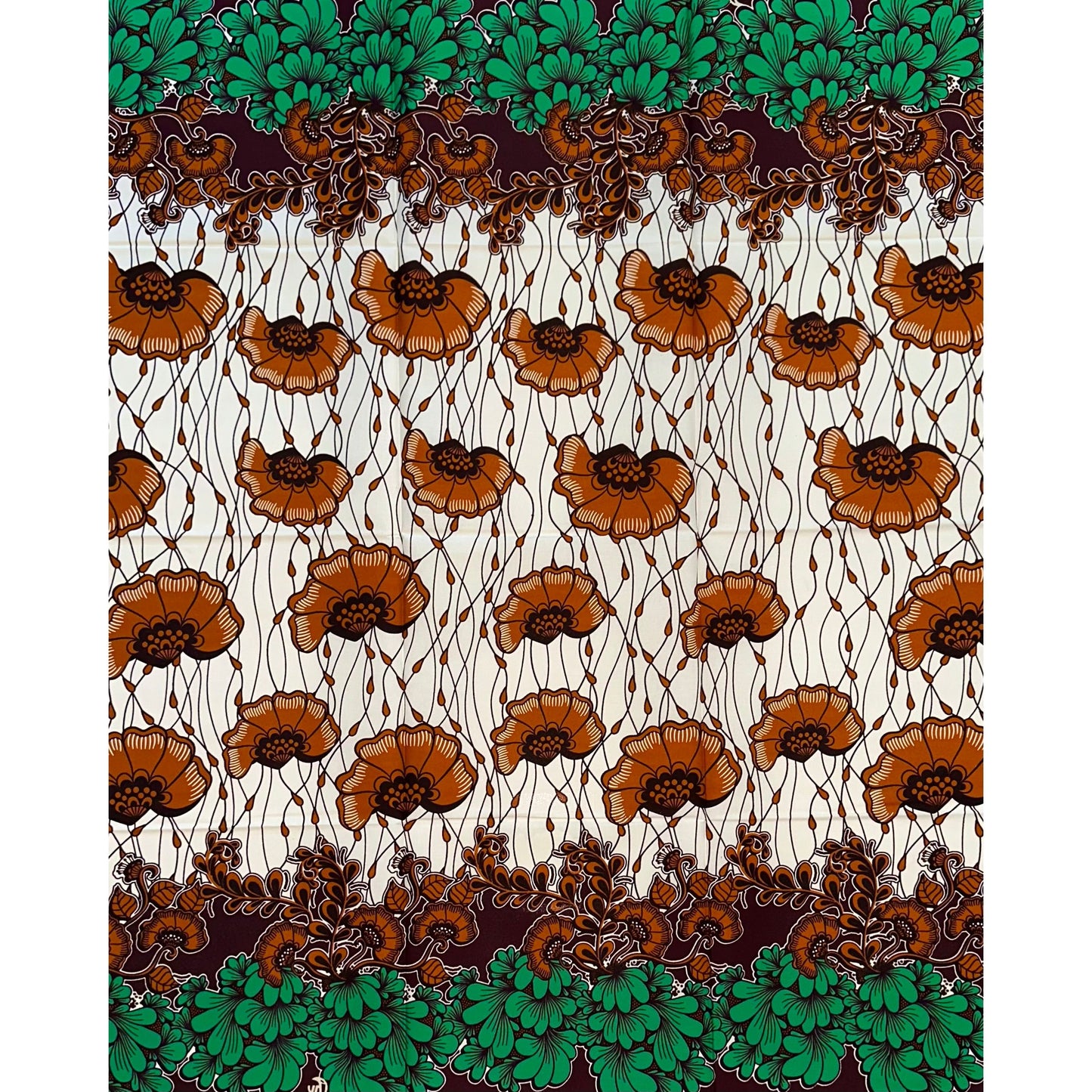 African Print Fabric/ Ankara - Cream, Brown, Green 'Zuri Journey,’ YARD