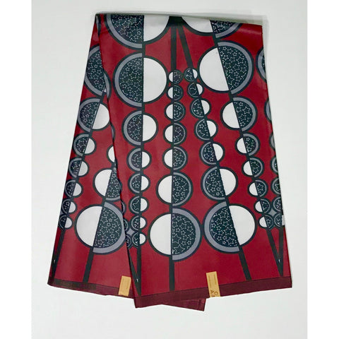African Print Fabric - Dark Red, Gray, Black 'Zethu’s Beads', YARD or WHOLESALE
