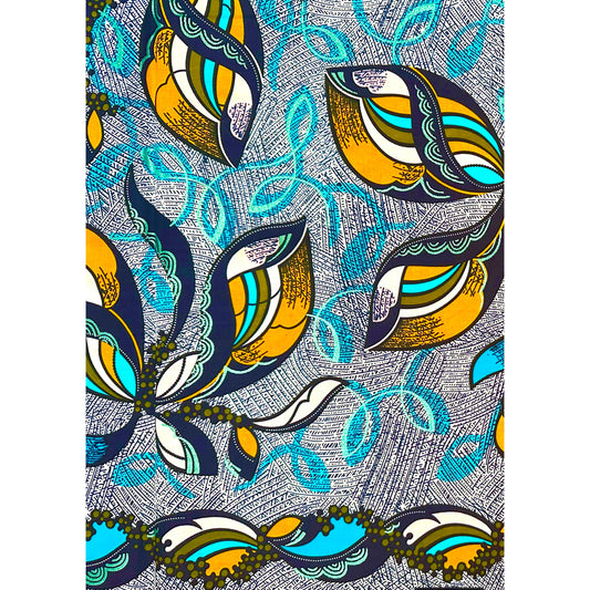 African Print Fabric/ Ankara - Blue, Orange, Light Pink, Shimmering Turquoise 'Everyday Grace’, Yard or Wholesale