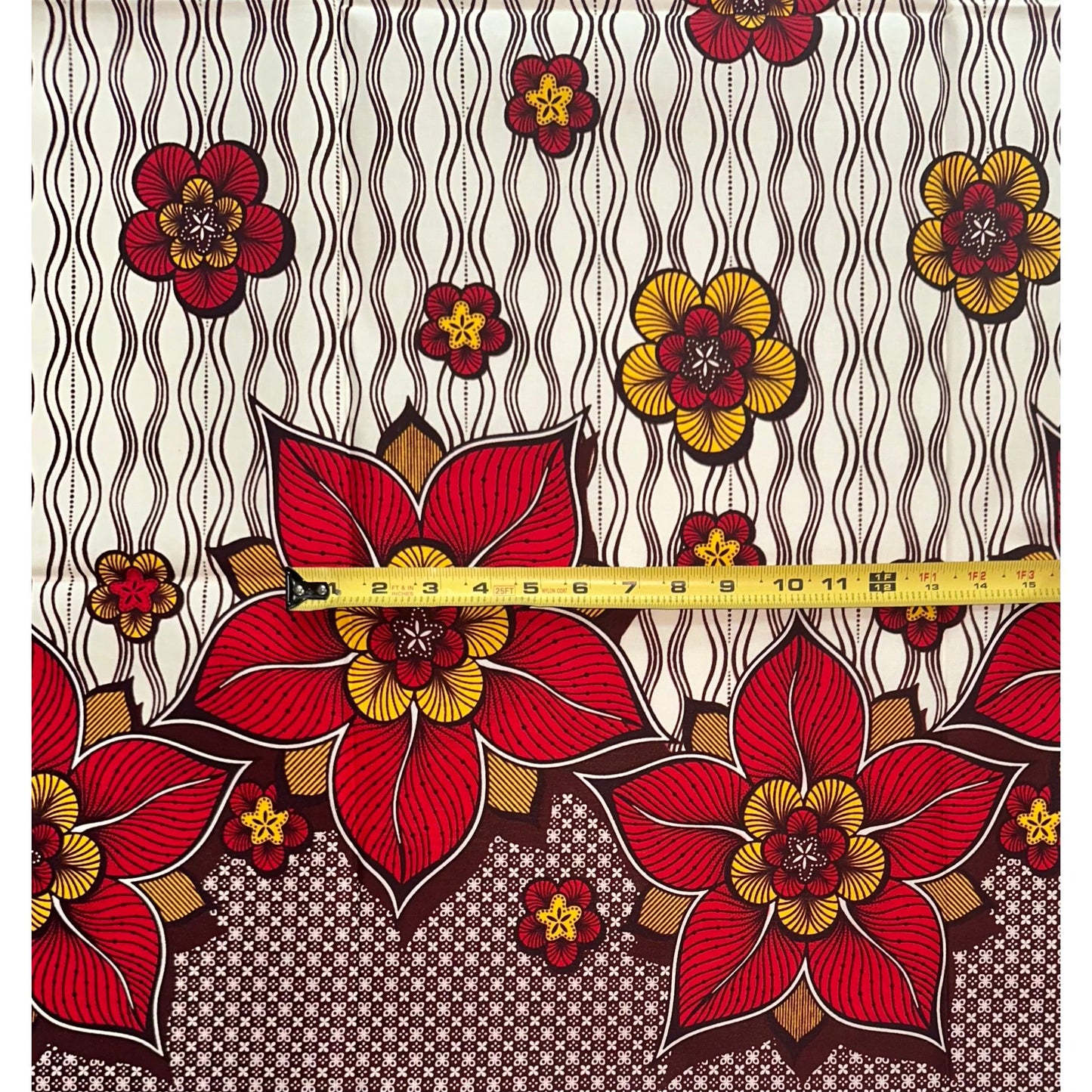 African Print Fabric/Ankara - Brown, Red, Yellow, Cream "Liliane" Design, Yard