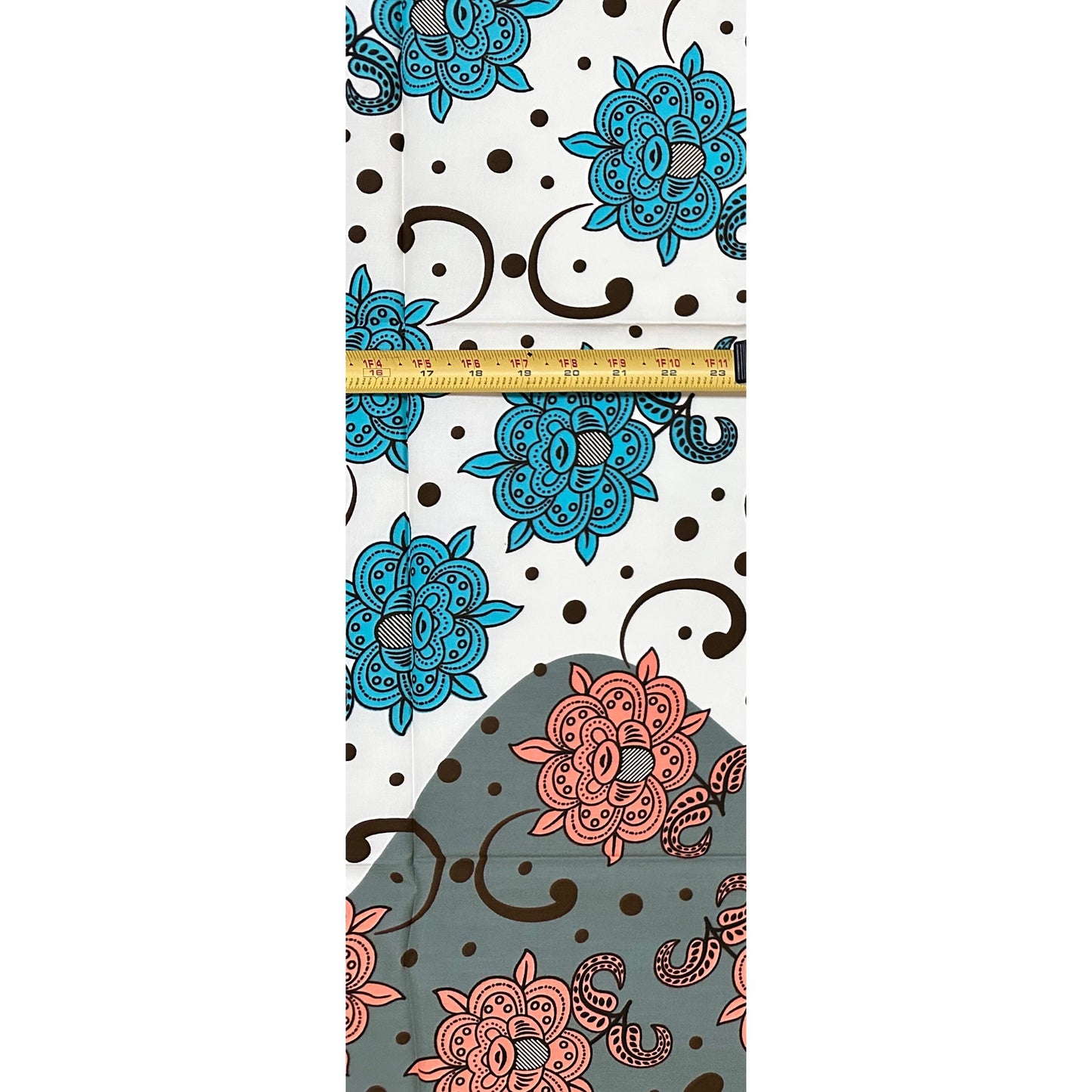 African Print Fabric/ Ankara - Blue, Slate, Pink, Off-White "Afternoon Tea", 1 Yard