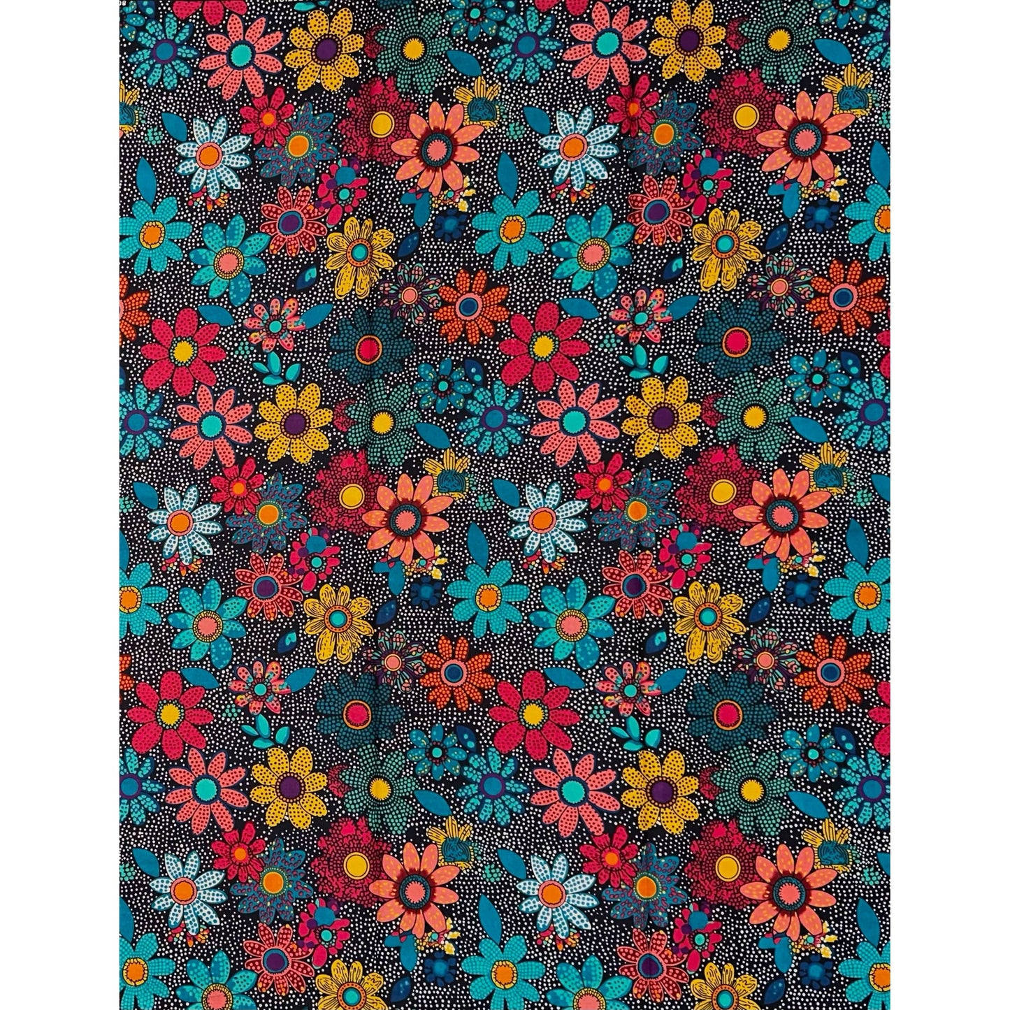African Print Fabric/ Ankara - Teal, Blue, Orange, Magenta, Yellow 'Oroma Bloom' Design, YARD or WHOLESALE