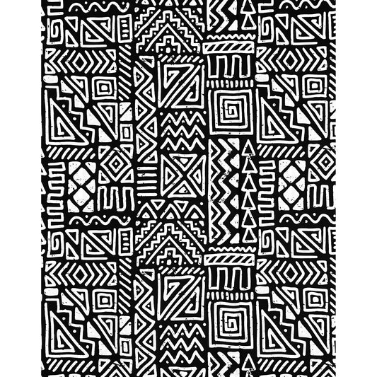 African Print Fabric/ Ankara - Black, White 'Written In Instinct' Design, YARD or WHOLESALE