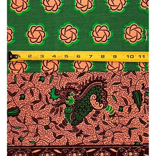 African Print Fabric/ Ankara - Green, Pink, Brown ‘Eden Rewritten' Design, 2/3rd YARD