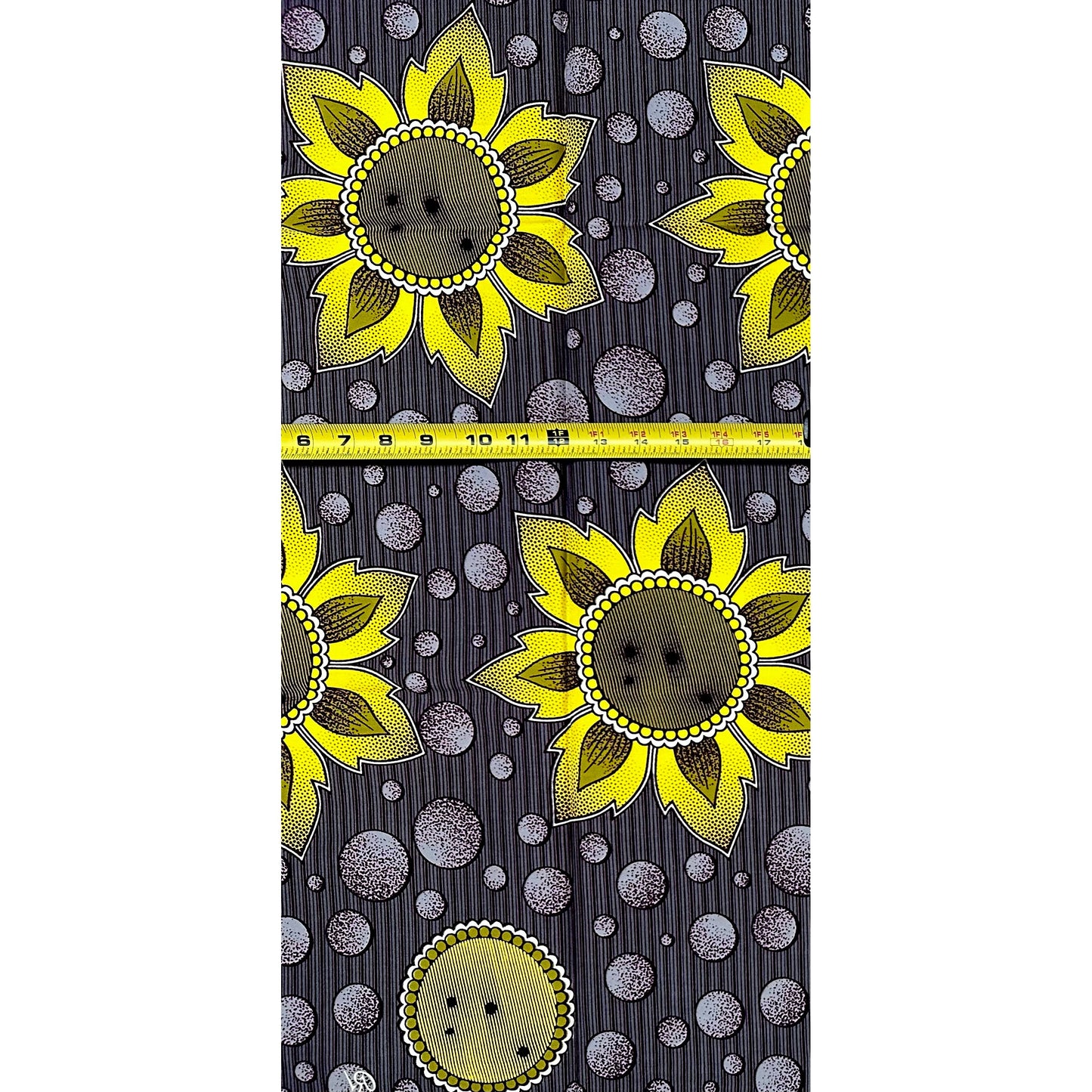 African Print Fabric/ Ankara - Gray, Yellow, Green 'A Little Sunshine' Design, 1 Yard