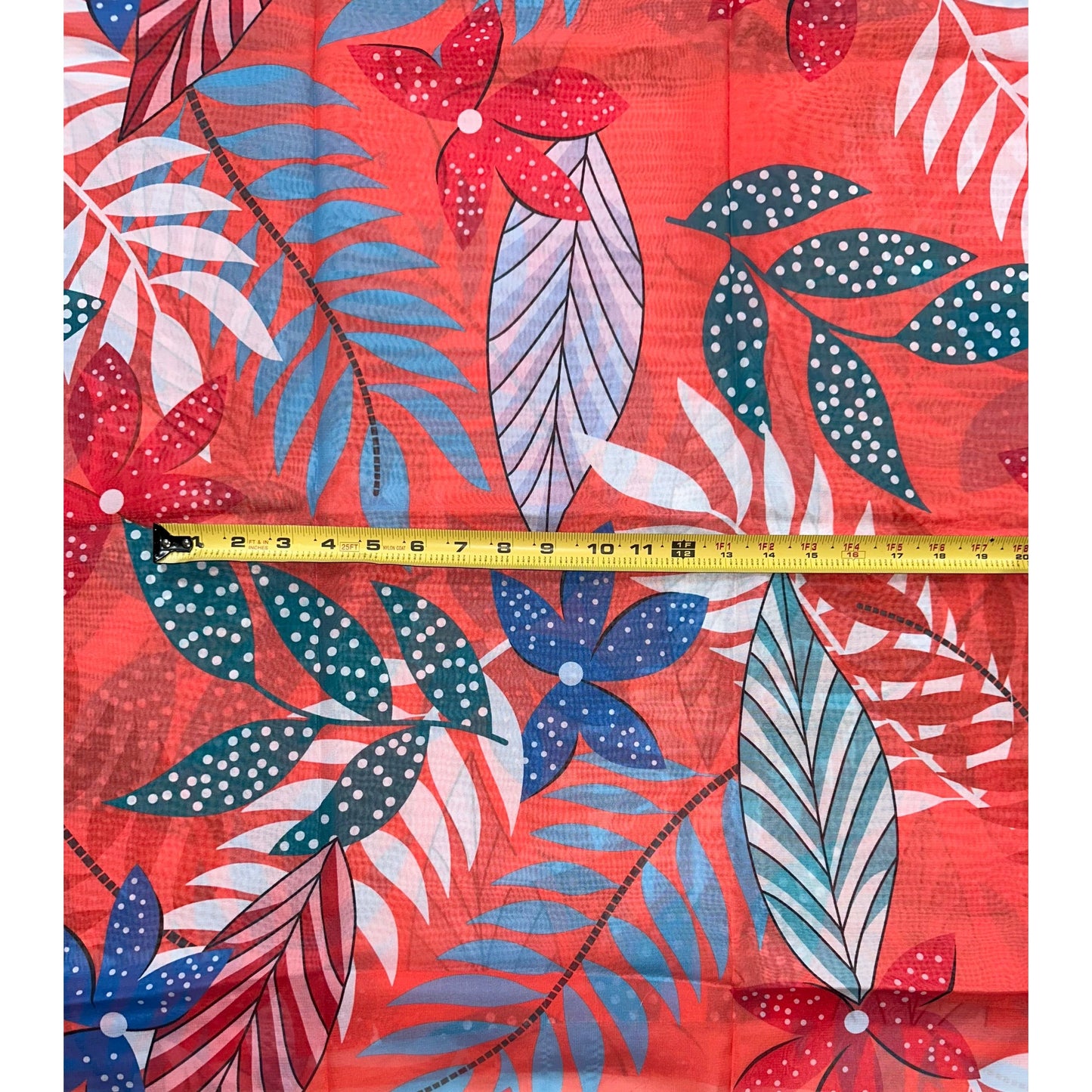 African Print, Chiffon Fabric - Dark Salmon, Teal, Blue, White "Athilah’s Garden", ~2 Yards