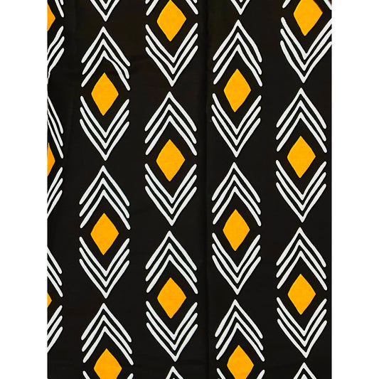 African Print Fabric/ Ankara - Black, White, Marigold 'Direction Determines Destiny' Design, YARD or WHOLESALE