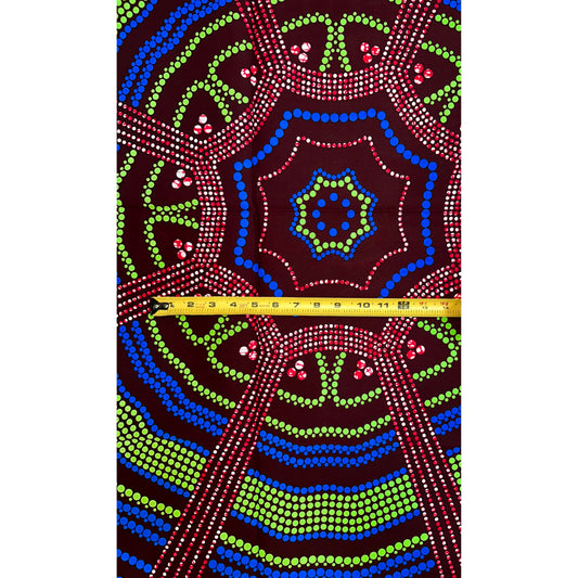 African Print Fabric/ Ankara - Blue, Red, Brown, Green ‘Orisa Pathways' Design, 1 YARD
