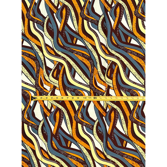 African Print Fabric/ Ankara - Orange, Gray, Yellow, Brown 'Odo Passage,’ 1 YARD