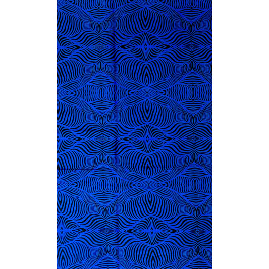 African Print Fabric/ Ankara - Blue, Black 'Wave Am Well ' Design, YARD or WHOLESALE