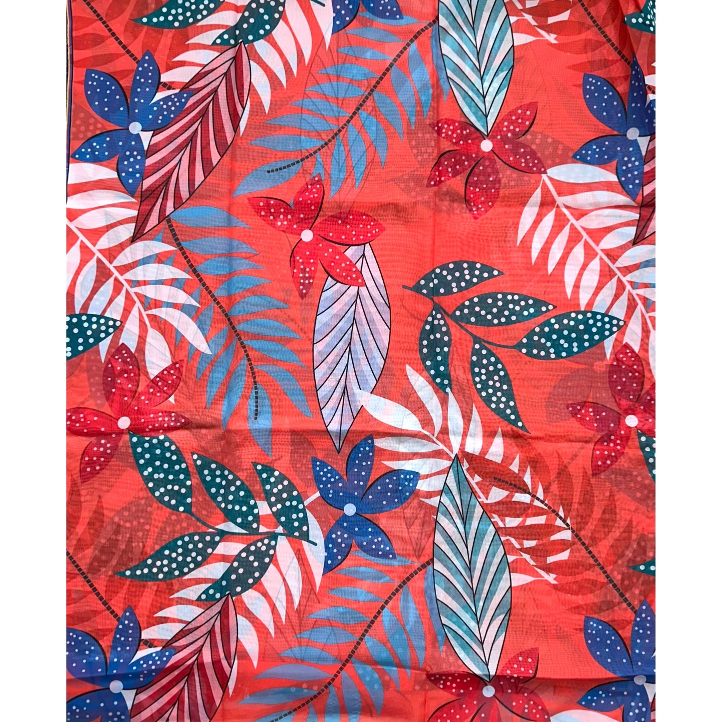 African Print, Chiffon Fabric - Dark Salmon, Teal, Blue, White "Athilah’s Garden", ~2 Yards