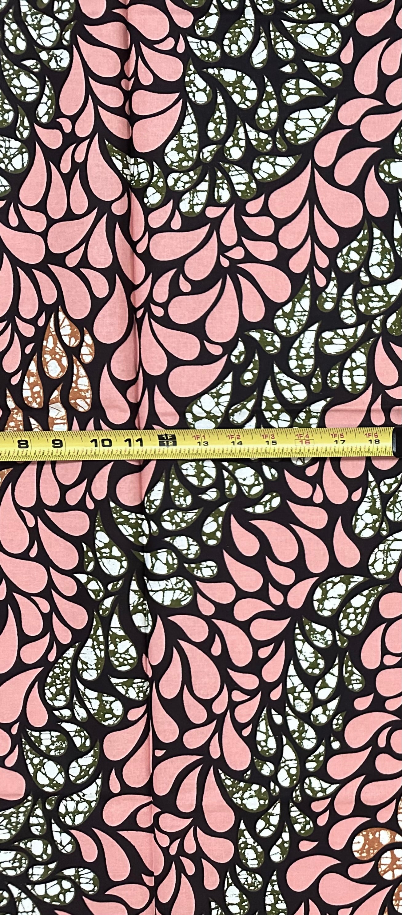 African Print Fabric/Ankara - Pink, Green, Brown "Hanging Eden" Design