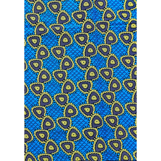 African Print Fabric/ Ankara - Blue, Yellow ‘Lúmi’ YARD or WHOLESALE