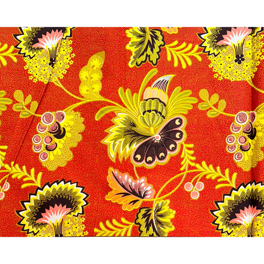 African Print Fabric - Red, Yellow, Brown, Pink 'Hapi', YARD or WHOLESALE